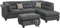 Sectional Sofa Slate Color Velvet Fabric Reversible Chaise Sofa Sectional W Pillows Cocktail Storage Ottoman 3Pc Set Grey Mix Velvet Wood Primary Living Space Cushion Back Contemporary,Modern Pillow Top Arms Velvet 5 Seat
