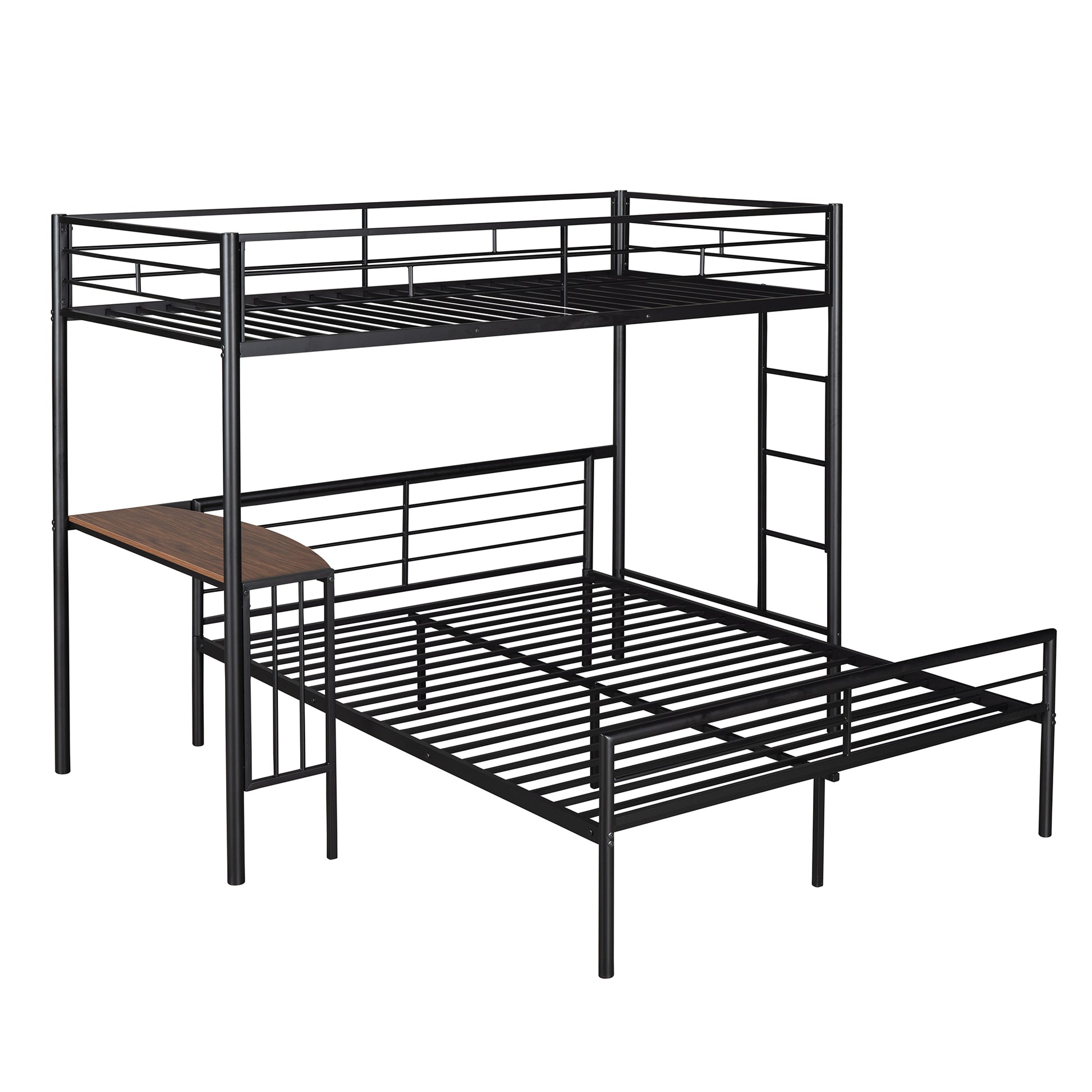 Twin Over Full Metal Bunk Bed With Desk, Ladder And Quality Slats For Bedroom, Metallic Black Old Sku :Lp000092Aab Black Metal
