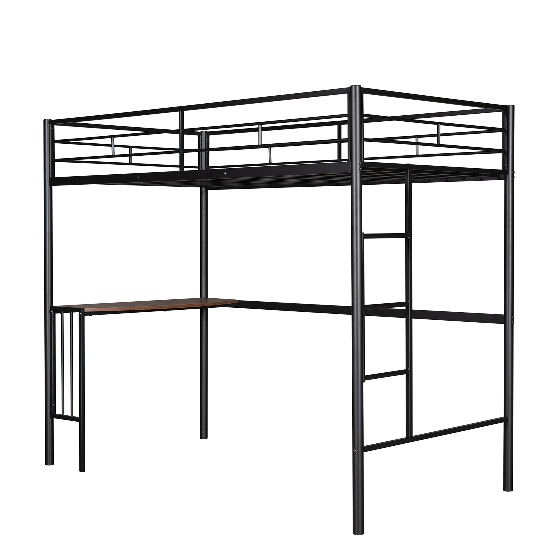 Twin Over Full Metal Bunk Bed With Desk, Ladder And Quality Slats For Bedroom, Metallic Black Old Sku :Lp000092Aab Black Metal