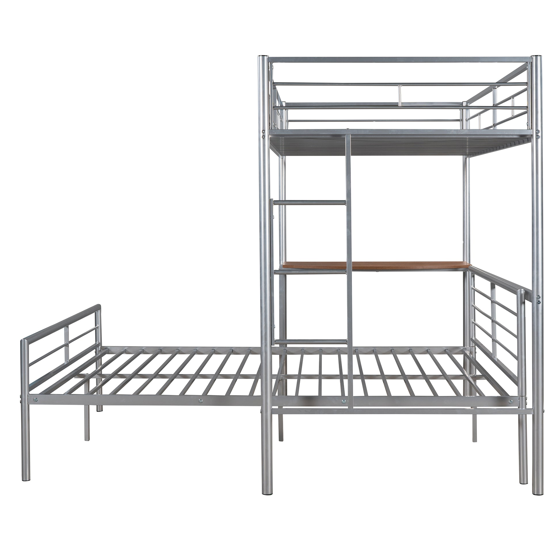 Twin Over Full Metal Bunk Bed With Desk, Ladder And Quality Slats For Bedroom, Metallic Silver Old Sku :Lp000092Aan Silver Metal