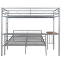 Twin Over Full Metal Bunk Bed With Desk, Ladder And Quality Slats For Bedroom, Metallic Silver Old Sku :Lp000092Aan Silver Metal