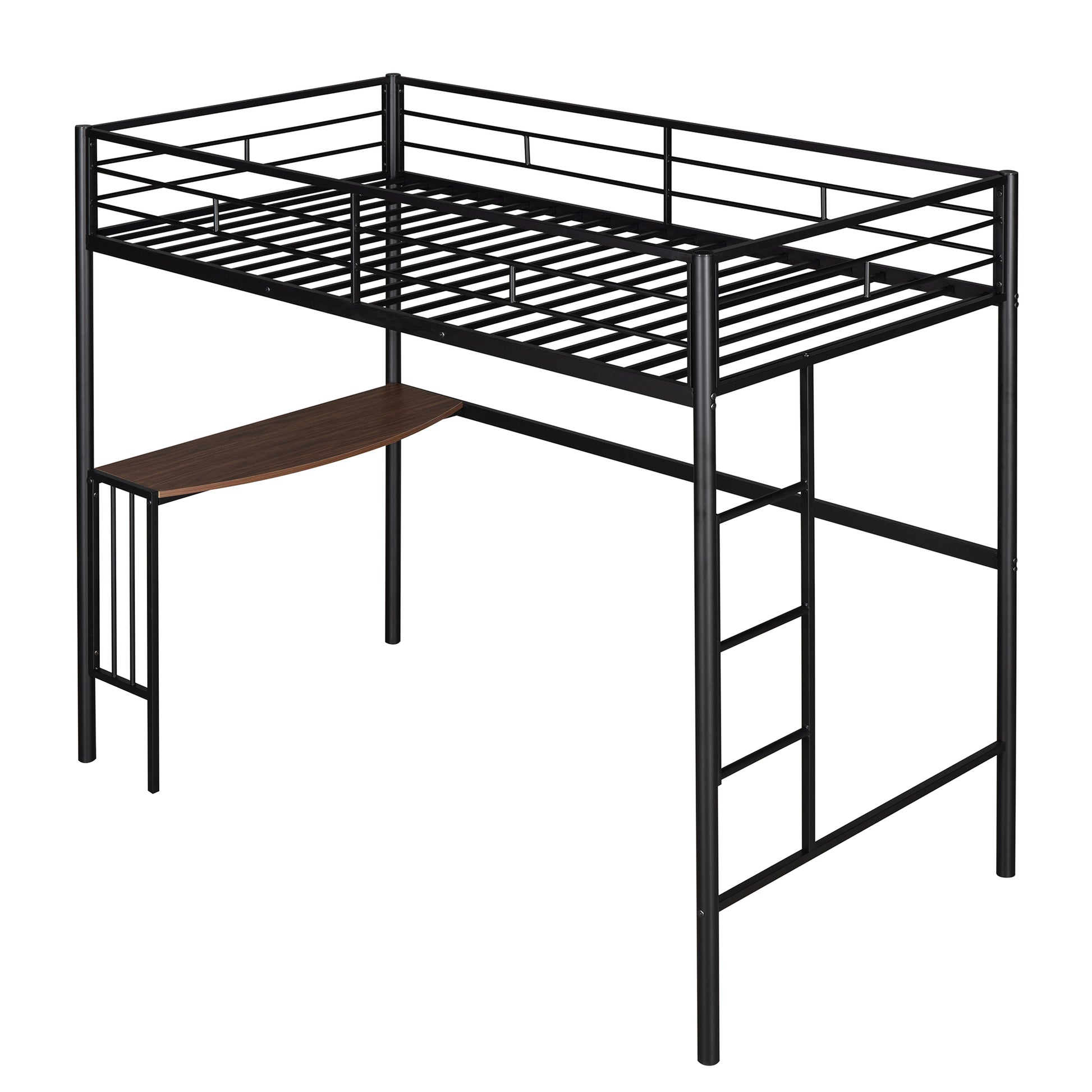 Twin Over Full Metal Bunk Bed With Desk, Ladder And Quality Slats For Bedroom, Metallic Black Old Sku :Lp000092Aab Black Metal