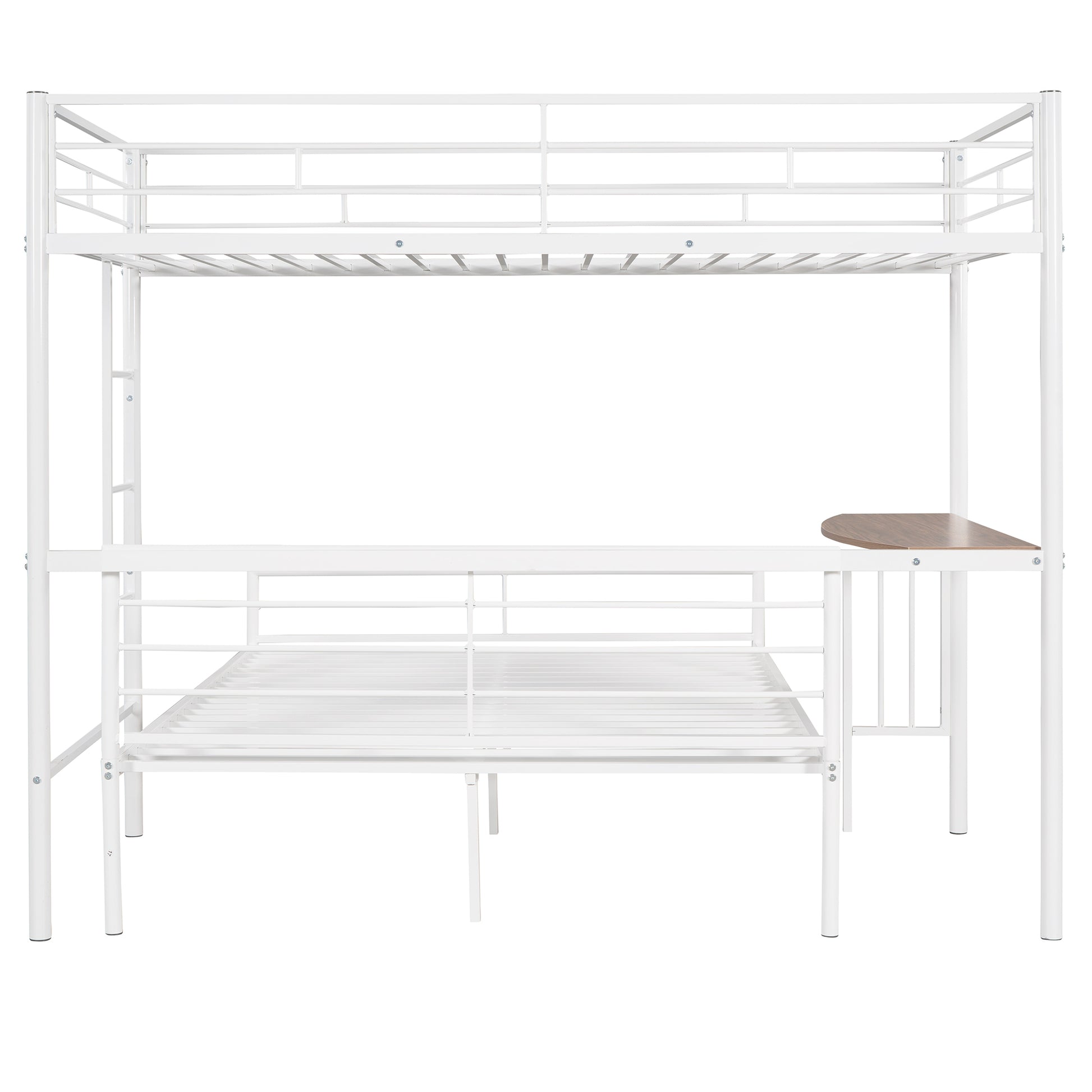 Twin Over Full Metal Bunk Bed With Desk, Ladder And Quality Slats For Bedroom, Metallic White Old Sku :Lp000092Aak White Metal