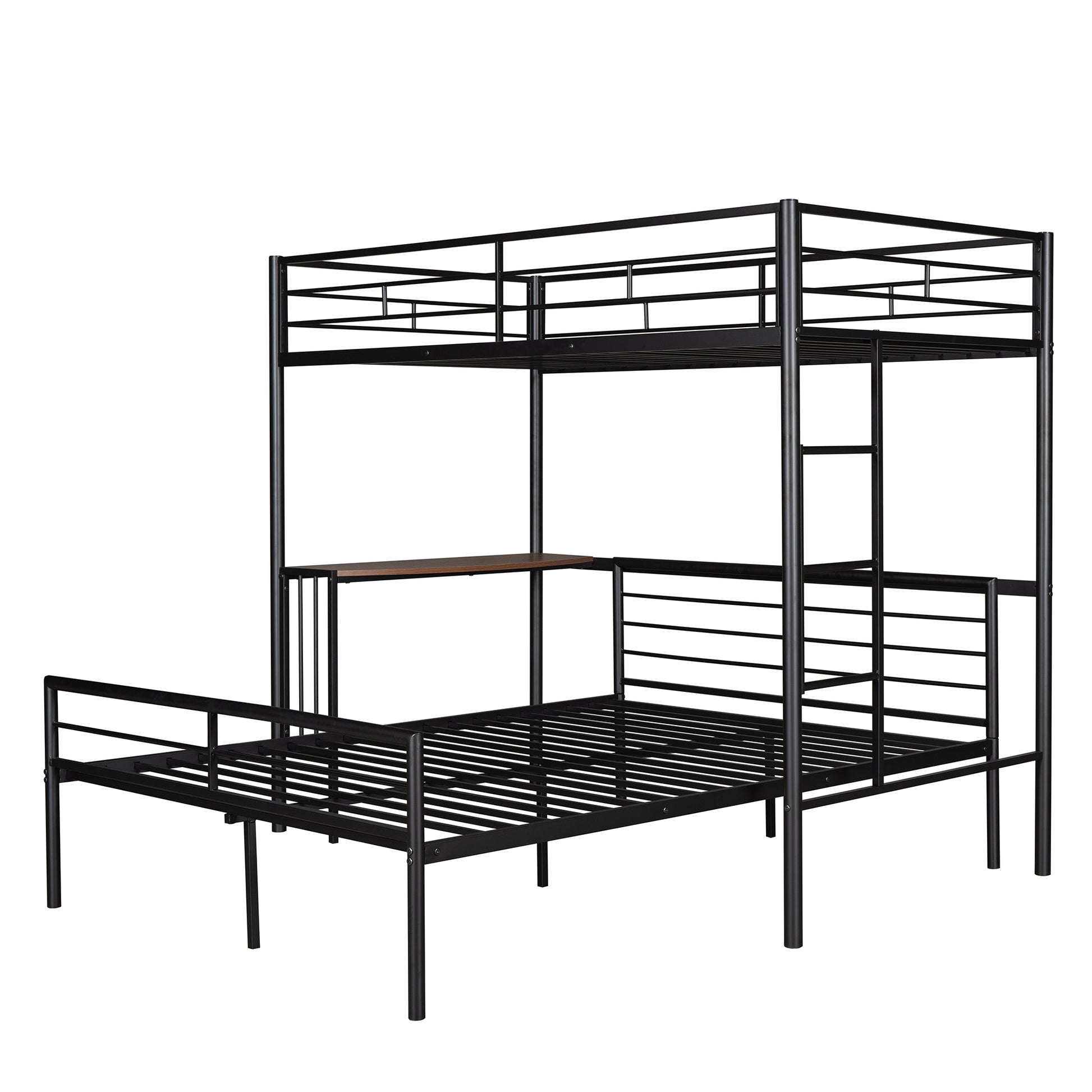 Twin Over Full Metal Bunk Bed With Desk, Ladder And Quality Slats For Bedroom, Metallic Black Old Sku :Lp000092Aab Black Metal