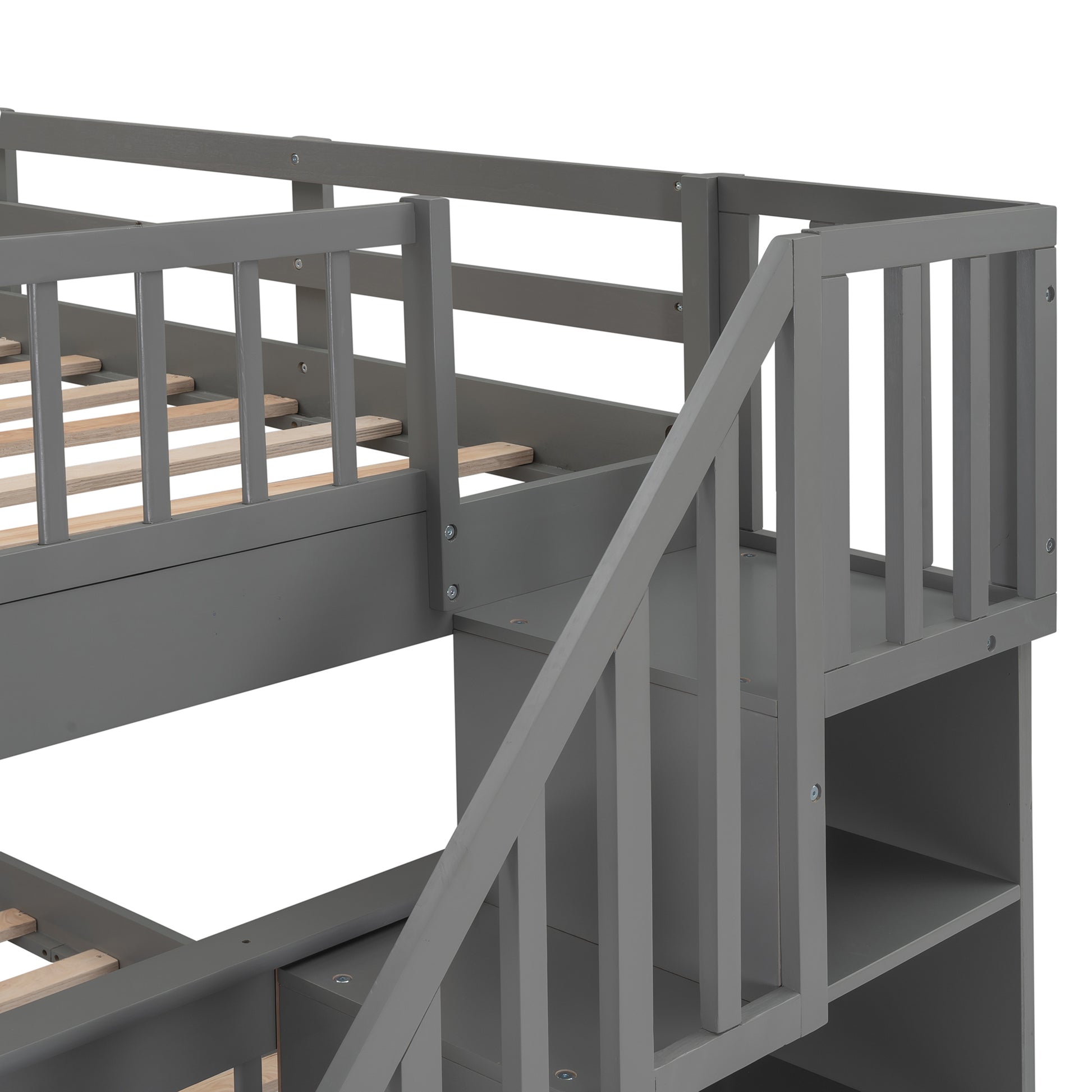 Stairway Full Over Full Bunk Bed With Storage And Guard Rail For Bedroom, Dorm, Gray Old Sku:Lp000110Aae Gray Solid Wood
