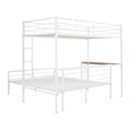 Twin Over Full Metal Bunk Bed With Desk, Ladder And Quality Slats For Bedroom, Metallic White Old Sku :Lp000092Aak White Metal