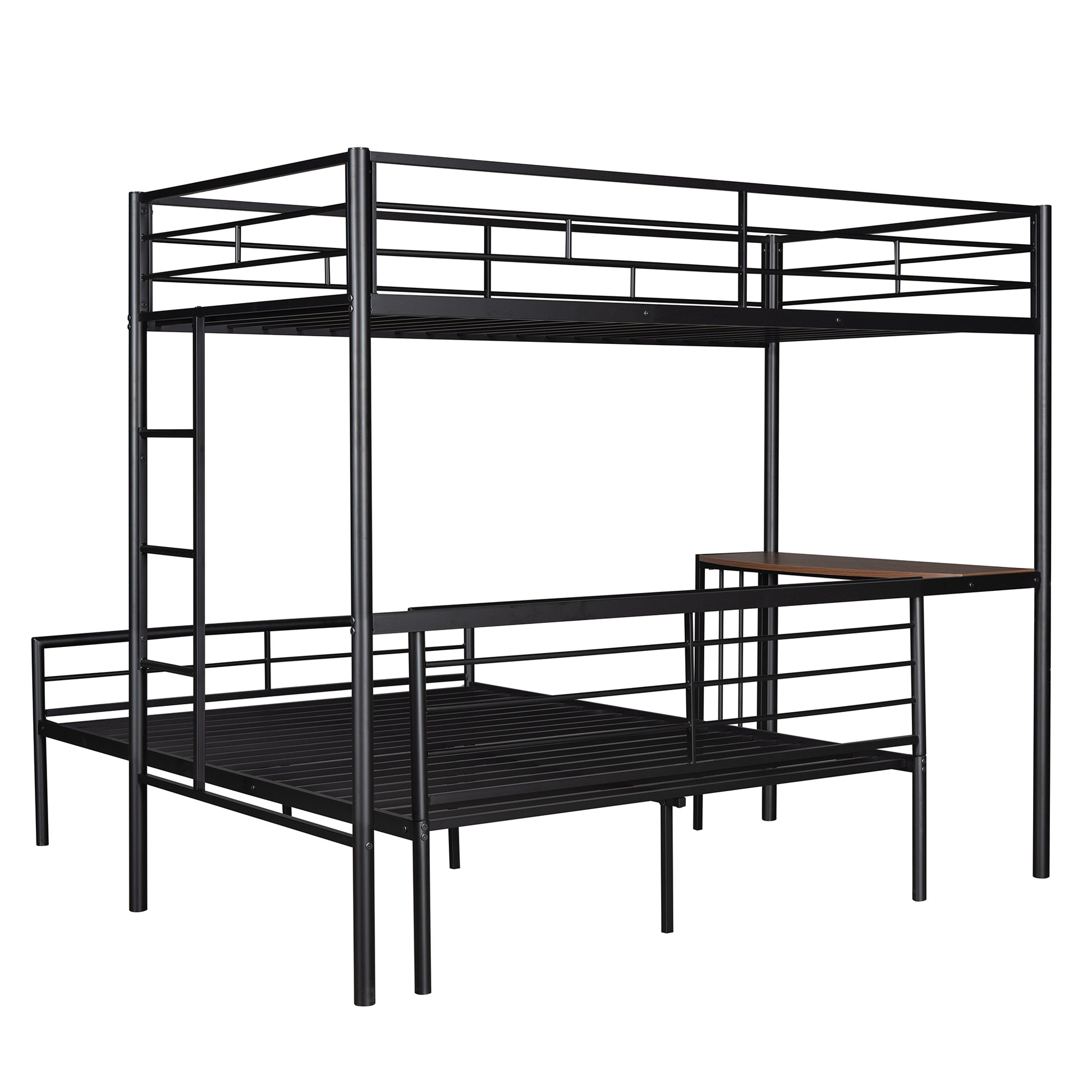 Twin Over Full Metal Bunk Bed With Desk, Ladder And Quality Slats For Bedroom, Metallic Black Old Sku :Lp000092Aab Black Metal