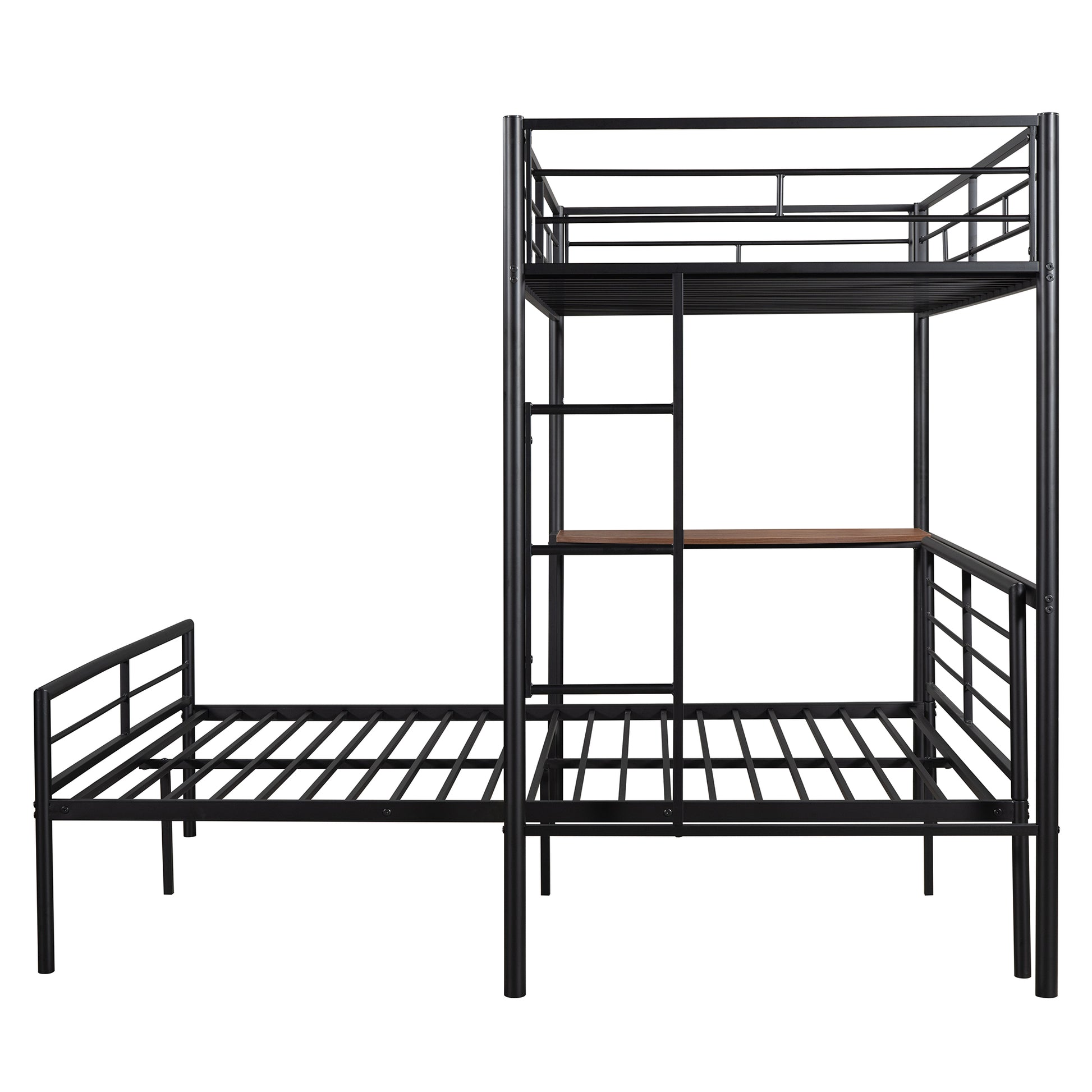 Twin Over Full Metal Bunk Bed With Desk, Ladder And Quality Slats For Bedroom, Metallic Black Old Sku :Lp000092Aab Black Metal