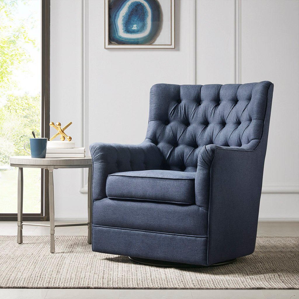 Mathis Swivel Glider Chair Blue Solid Wood