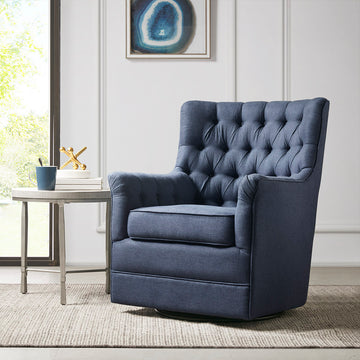 Mathis Swivel Glider Chair Blue Solid Wood