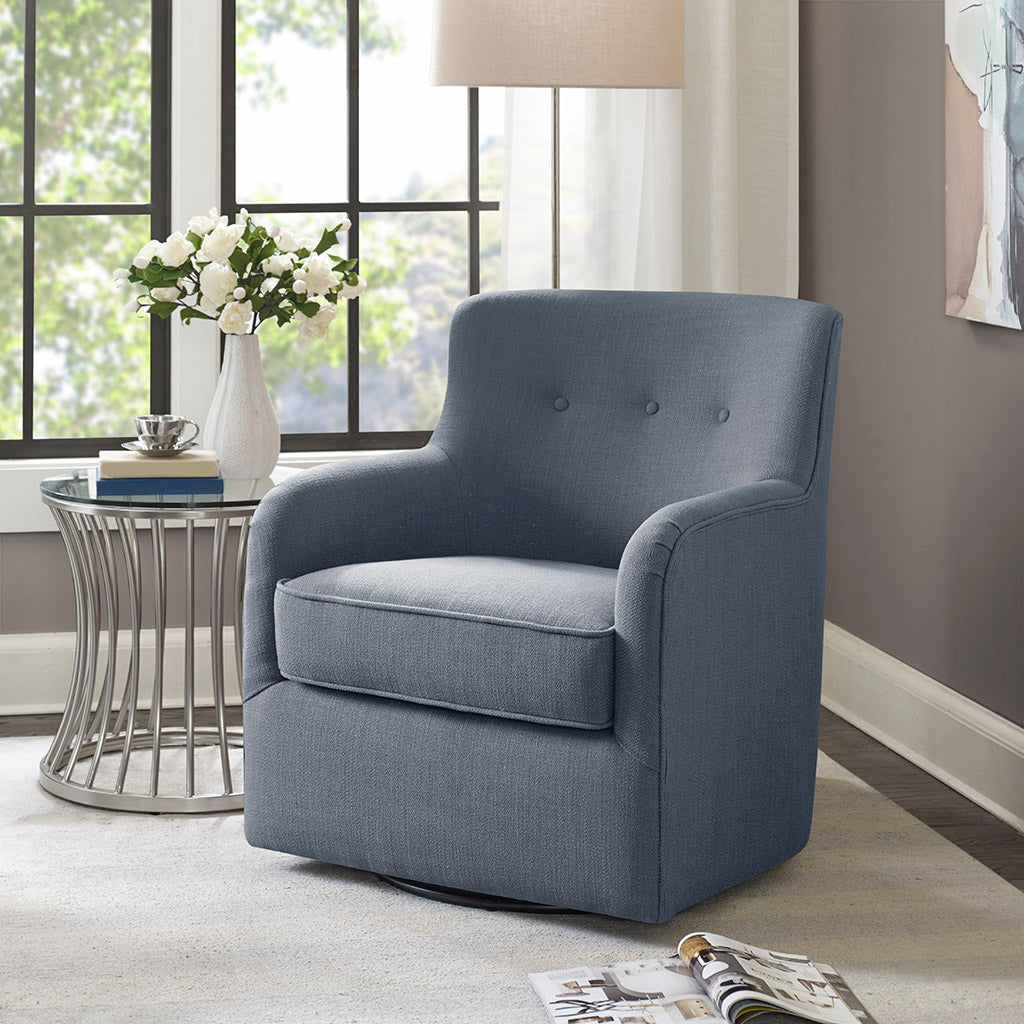 Adele Swivel Chair Blue Solid Wood