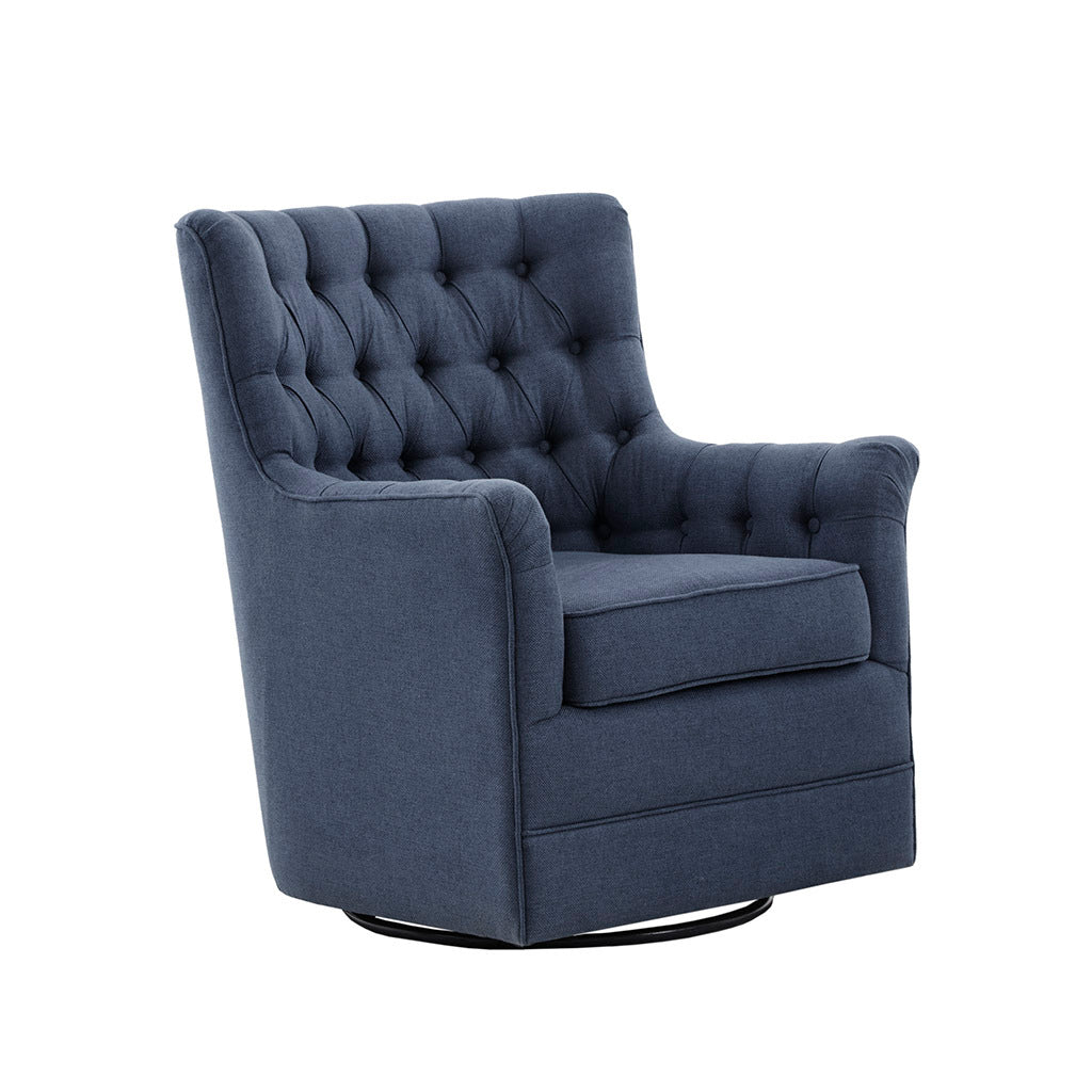 Mathis Swivel Glider Chair Blue Solid Wood