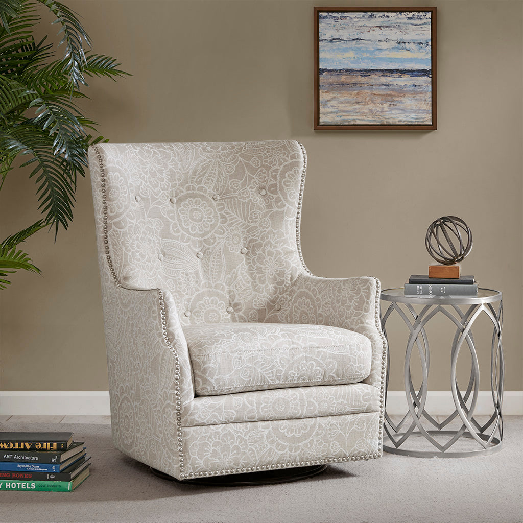 Ella Swivel Glider Chair Cream Solid Wood