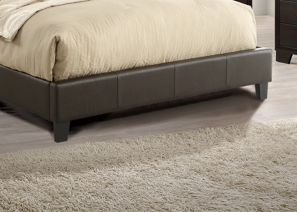 Eastern King Size Bed 1Pc Bed Set Brown Faux Leather Upholstered Two Panel Bed Frame Headboard Bedroom Furniture Box Spring Not Required King Brown Wood Bedroom Modern Pine Bed Frame Faux Leather Particle Board