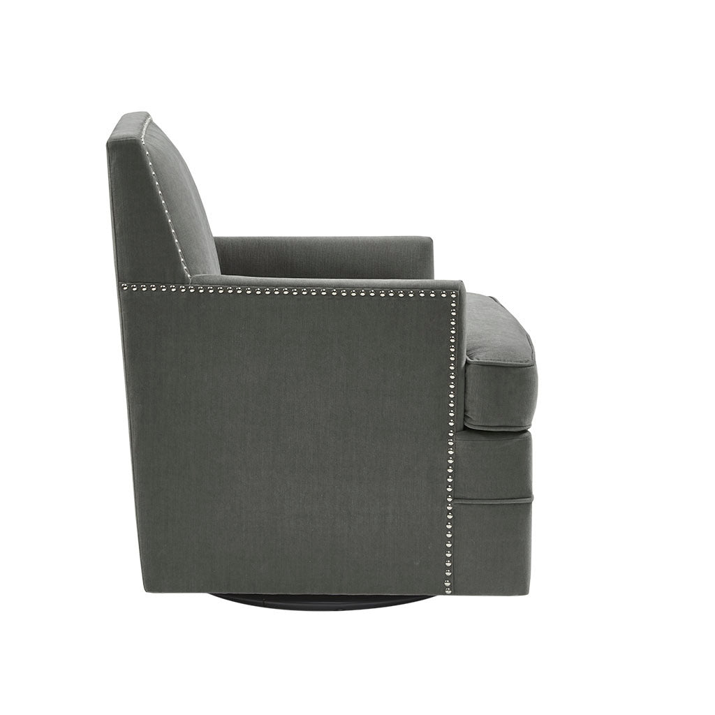 Upholstered Swivel Chair Grey Polyester