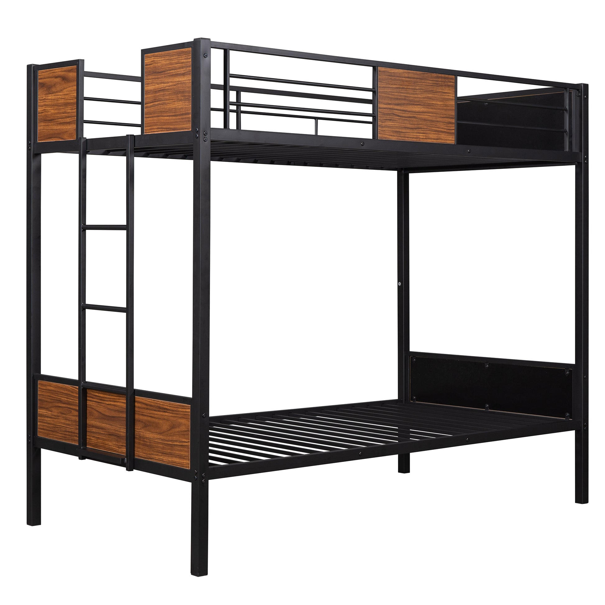 Twin Over Twin Bunk Bed Modern Style Steel Frame Bunk Bed With Safety Rail, Built In Ladder For Bedroom, Dorm, Boys, Girls, Adults Old Sku:Mf190839Aad Twin Brown Metal