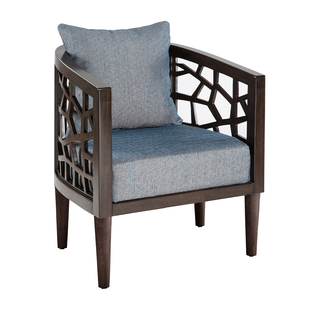 Crackle Accent Chair, Wood Frame With Cushion, Morrocco,Kd Blue Solid Wood