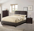 Eastern King Size Bed 1Pc Bed Set Brown Faux Leather Upholstered Two Panel Bed Frame Headboard Bedroom Furniture Box Spring Not Required King Brown Wood Bedroom Modern Pine Bed Frame Faux Leather Particle Board