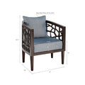 Crackle Accent Chair, Wood Frame With Cushion, Morrocco,Kd Blue Solid Wood