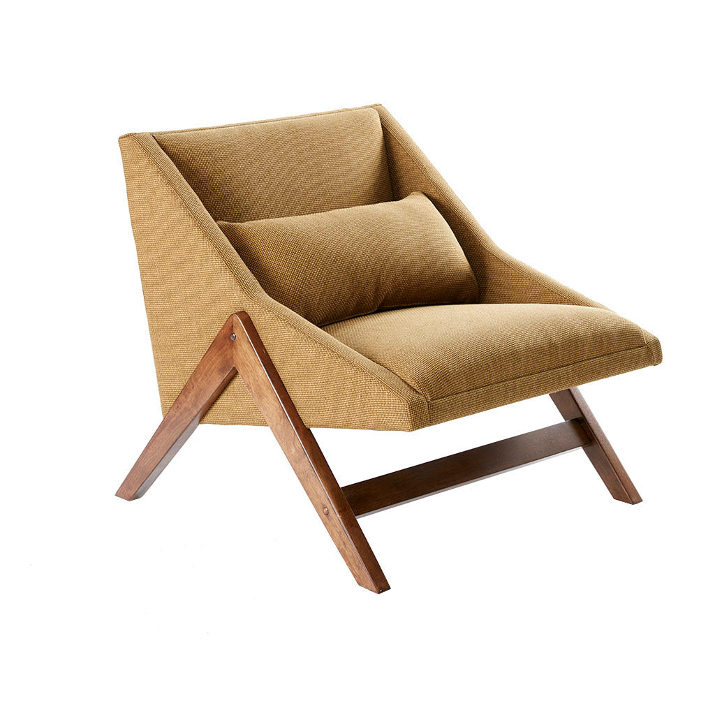 Accent Chair Mustard Yellow Pecan Polyester