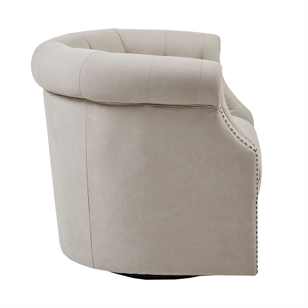 Owen Swivel Chair Beige Solid Wood