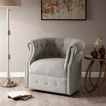 Owen Swivel Chair Beige Solid Wood