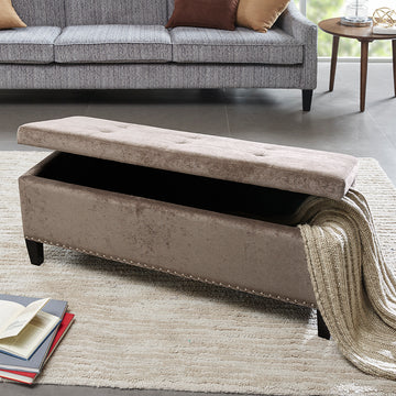 Tufted Top Soft Close Storage Bench Taupe Polyester