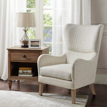 Arianna Swoop Wing Chair Beige Solid Wood