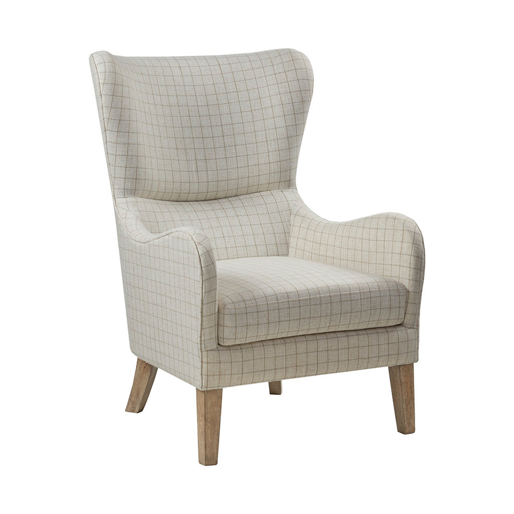 Arianna Swoop Wing Chair Beige Solid Wood
