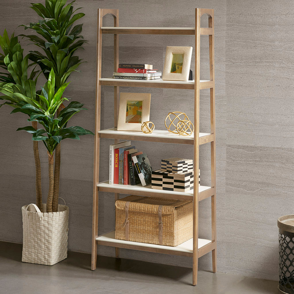Shelf Bookcase Off White Natural Wood
