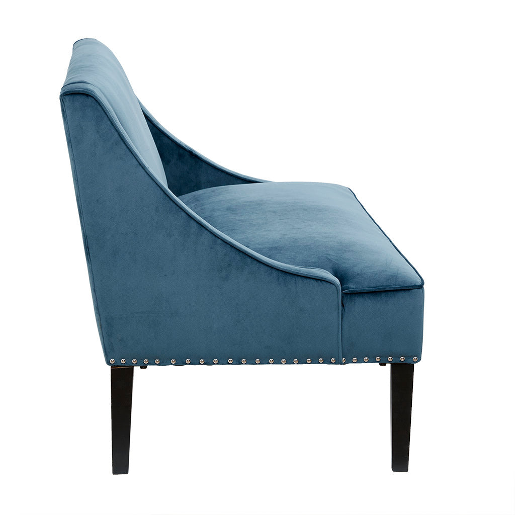 44" Settee,Polyester Fabric Rich Upholstery Modern Style For Living Room,Blue Blue Solid Wood