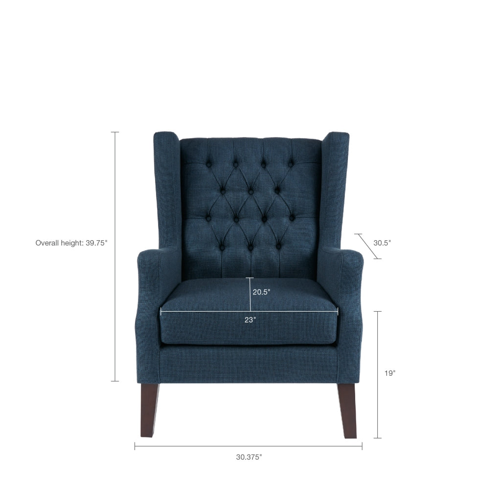 Maxwell Button Tufted Wing Chair Navy Solid Wood