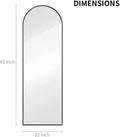 Yssoa Full Length Mirror, Arched Top Full Body Mirror With Stand, Floor Mirror & Wall Mounted Mirro Matt Black Glass