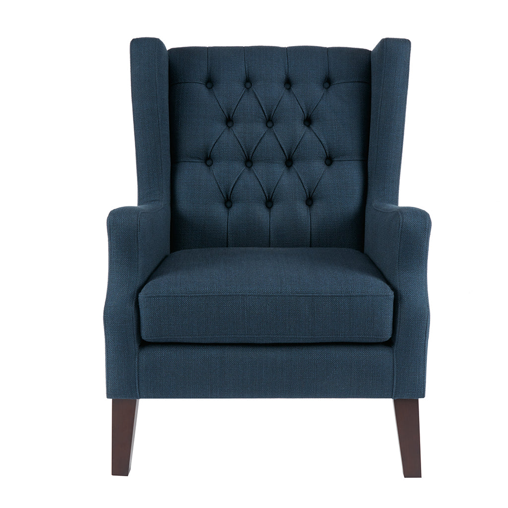 Maxwell Button Tufted Wing Chair Navy Solid Wood