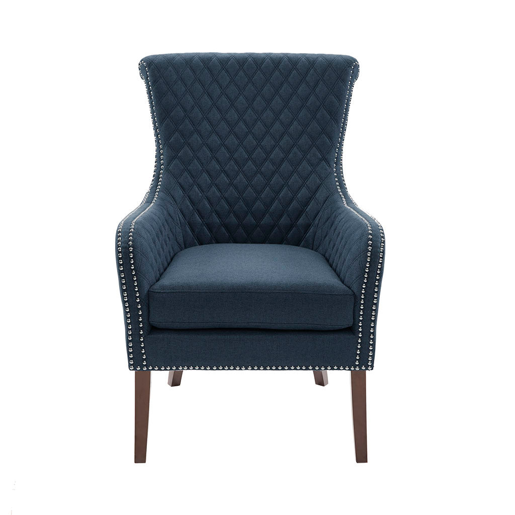 27" Accent Chair,Wood High Density Foam Modern Style For Living Room, Blue Dark Blue Solid Wood