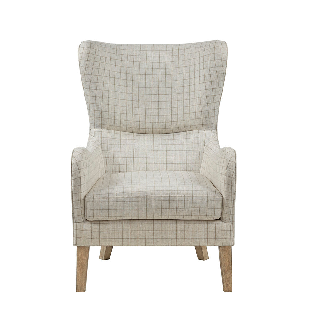 Arianna Swoop Wing Chair Beige Solid Wood