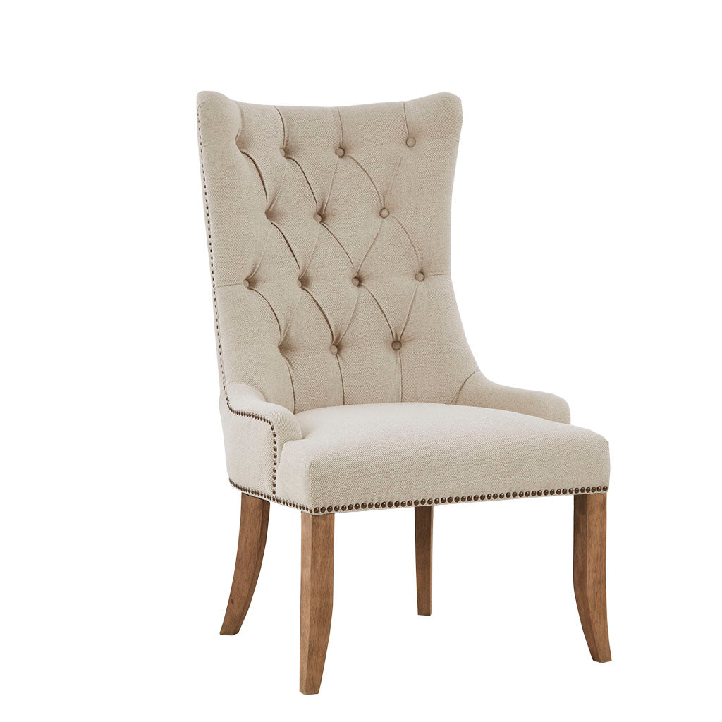Button Tufted Captain Accent Chair Cream Polyester