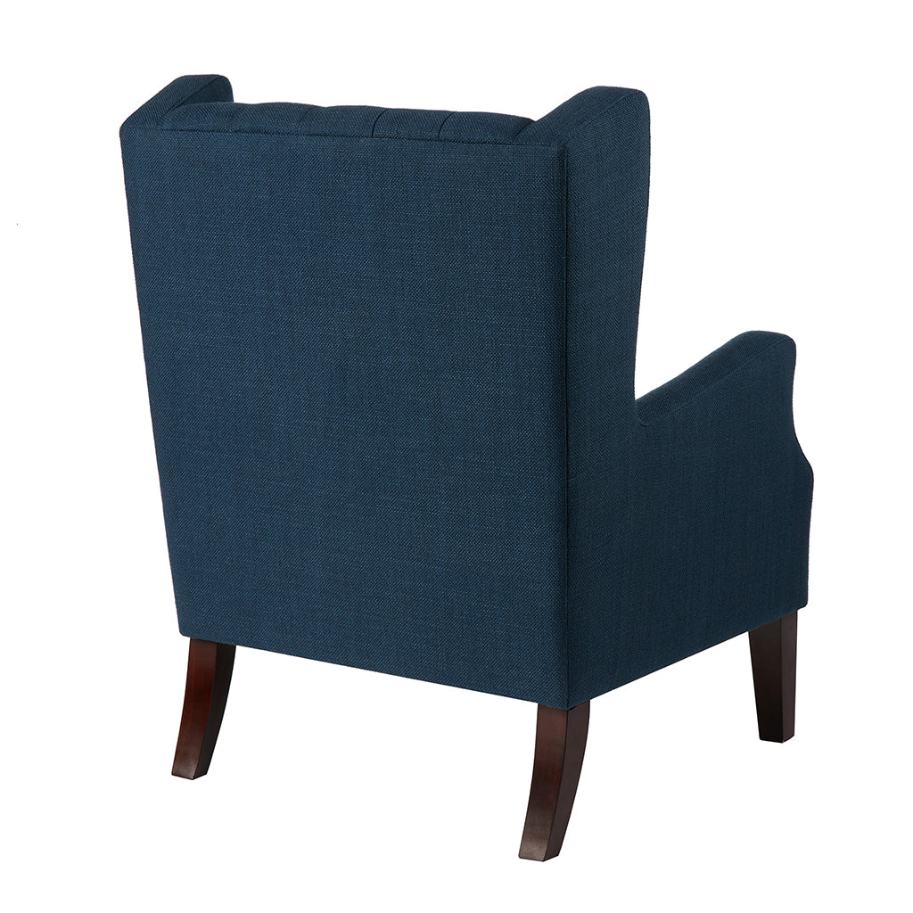 Maxwell Button Tufted Wing Chair Navy Solid Wood