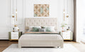 Queen Size Storage Bed Velvet Upholstered Platform Bed With A Big Drawer Beige Beige Velvet