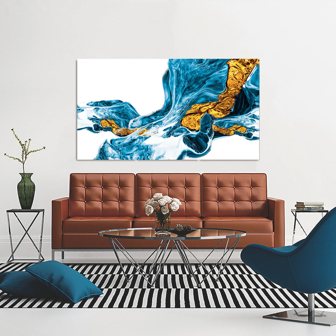 Oppidan Home "Abstract Waterfall With Gold" Acrylic Wall Art 32"H X 48"W Multicolor Acrylic