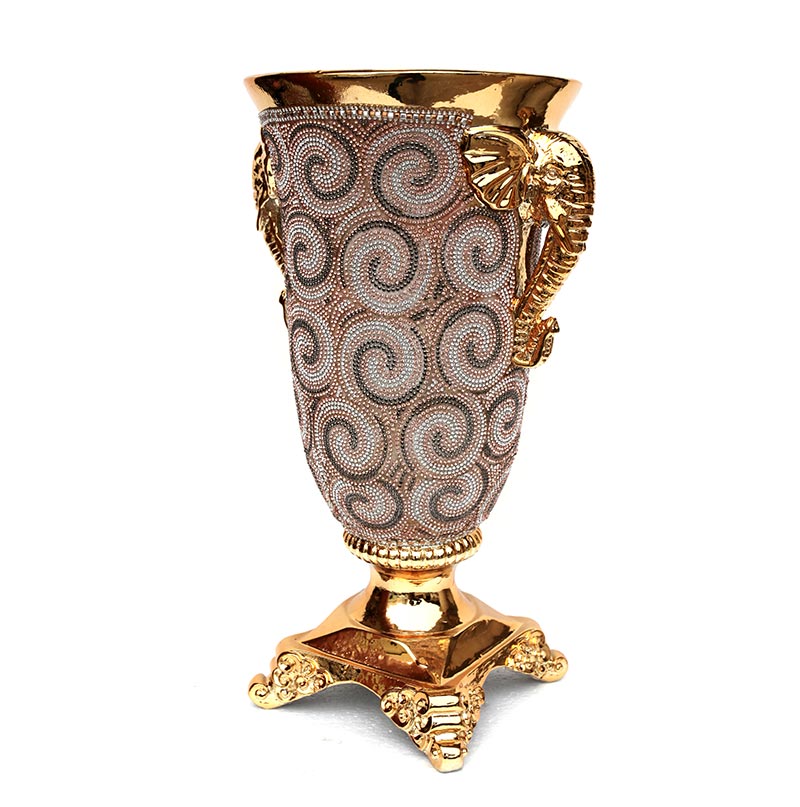 Ambrose Chrome Plated Crystal Embellished Ceramic Vase Gold Ceramic