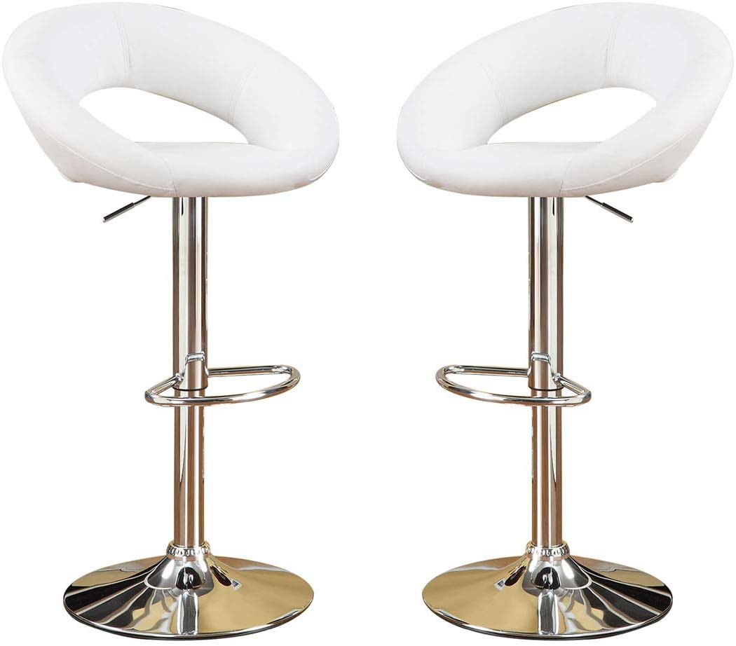 White Faux Leather Stool Adjustable Height Chairs Set Of 2 Chair Swivel Design Chrome Base Pvc Dining Furniture White Dining Room Contemporary,Modern Bar Stools Metal