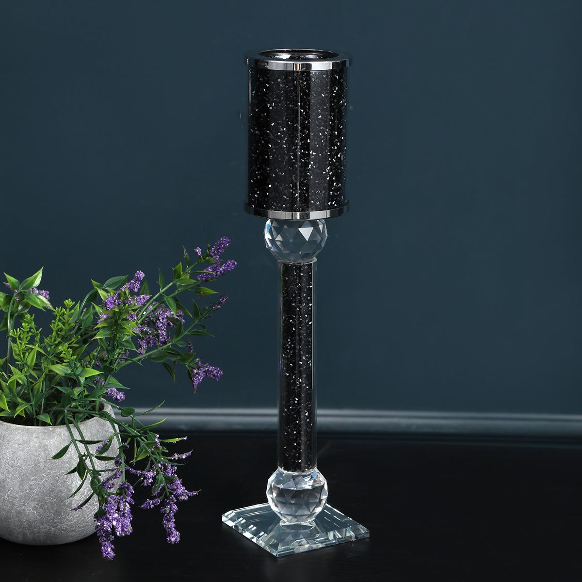 Ambrose Exquisite Medium Candle Holder 2.75" L X 2.75" H X 11" H Black Glass