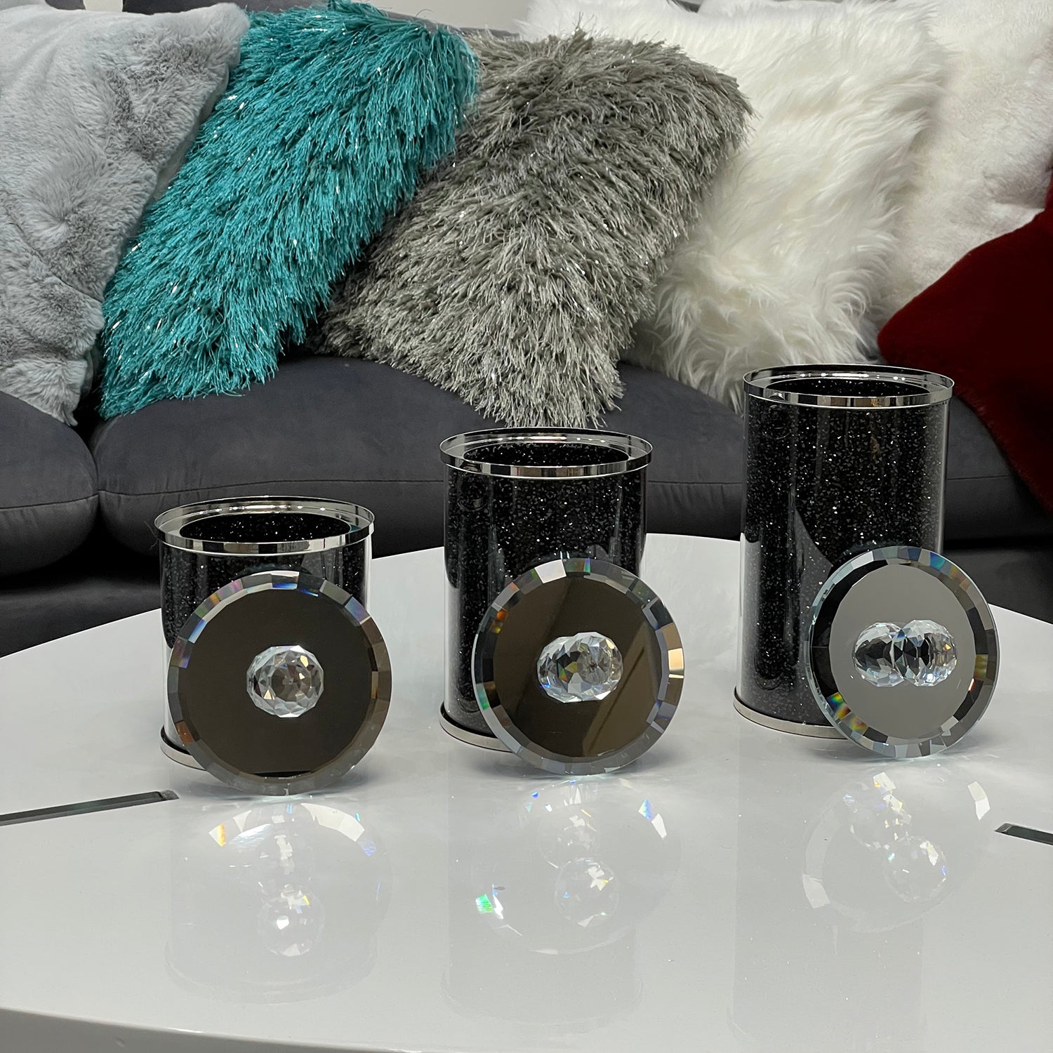 Ambrose Exquisite Three Glass Canister Set In Gift Box Black Glass