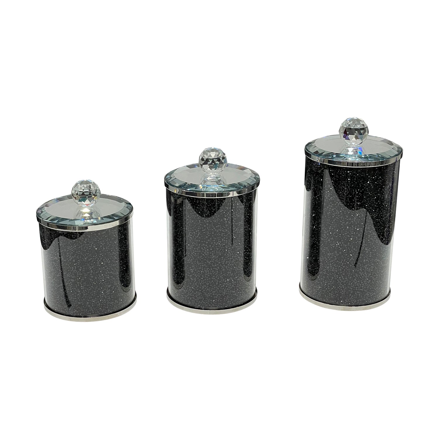 Ambrose Exquisite Three Glass Canister Set In Gift Box Black Glass