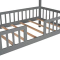 Twin Size Wood House Bed With Fence, Gray Gray Solid Wood