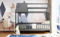 Twin Size Wood House Bed With Fence, Gray Gray Solid Wood