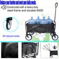 Folding Wagon Garden Shopping Beach Cart Black Black Steel