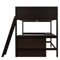 Full Size Loft Bed With Shelves And Desk, Wooden Loft Bed With Desk Espresso Espresso Solid Wood