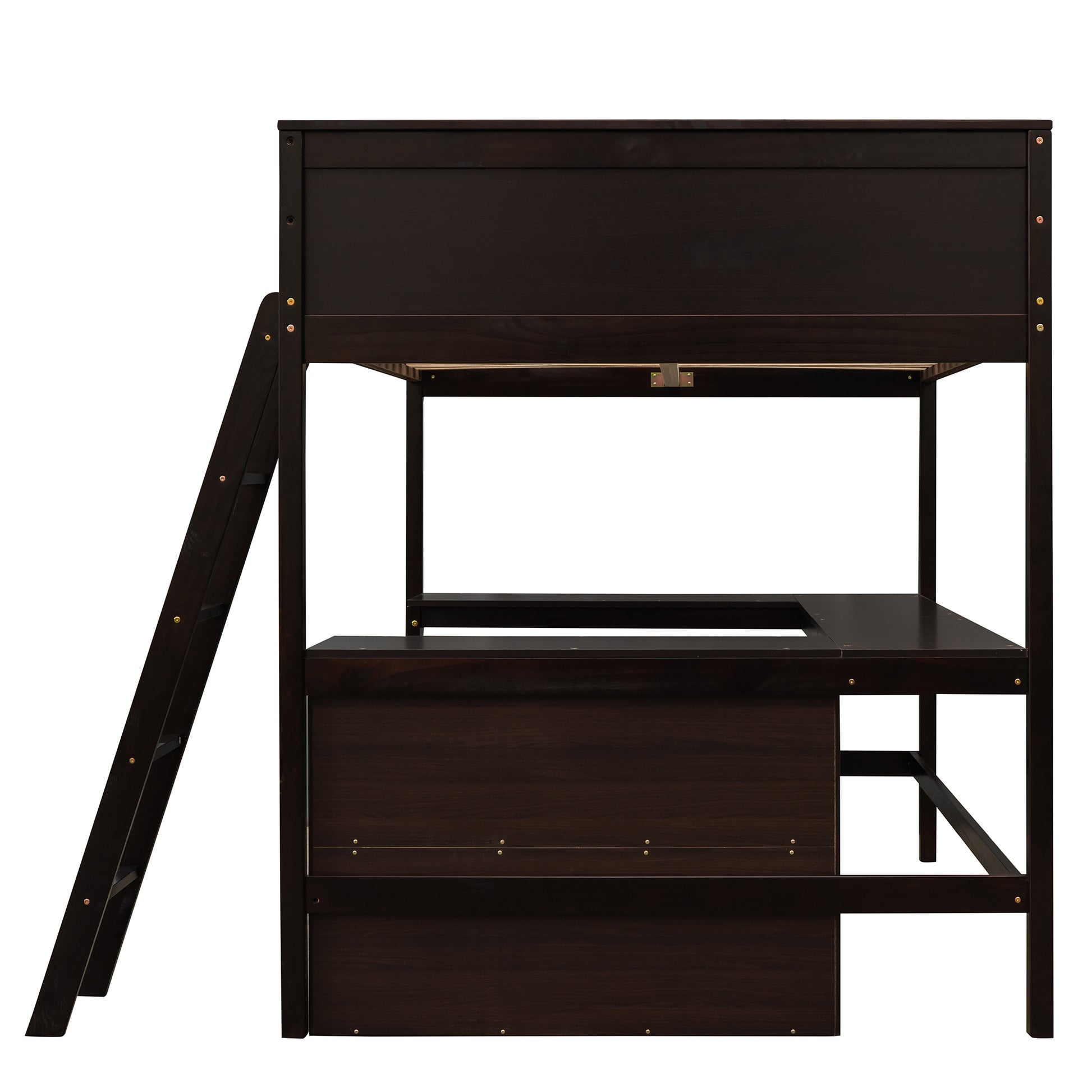 Full Size Loft Bed With Shelves And Desk, Wooden Loft Bed With Desk Espresso Espresso Solid Wood